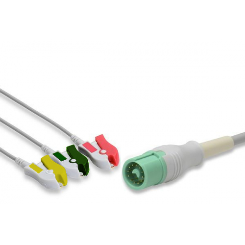 Kabel kompletny EKG do Datascope / Mindray / Fukunda, 3 odprowadzenia, klamra, wtyk 12 pin